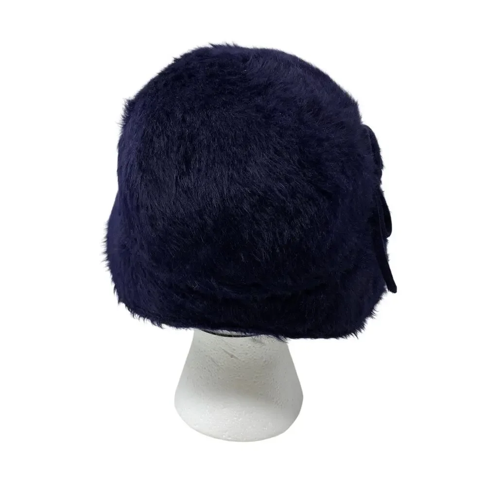 Vintage Bullock’s Sportswear Fuzzy Cloche Hat Navy Blue Felt Women’s
